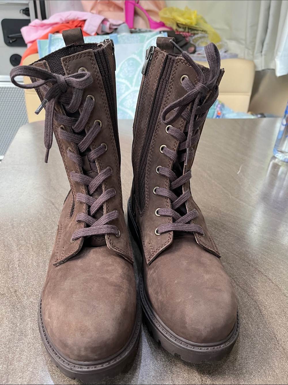 Women’s Brown Suede Lace-Up Zipper Boots